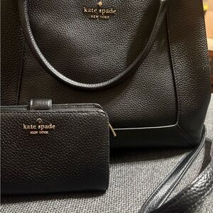 Kate Spade Black Pebbled Leather Shoulder Bag and Wallet